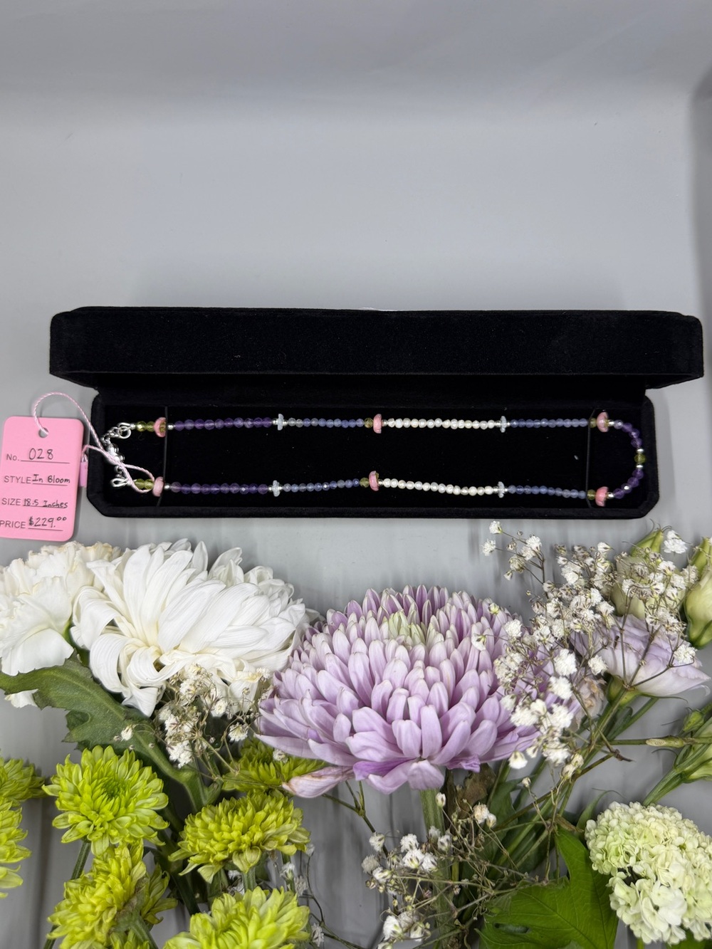 925 Sterling Silver, Pearl, Amethyst, Peridot, & Tanzanite In Bloom Necklace